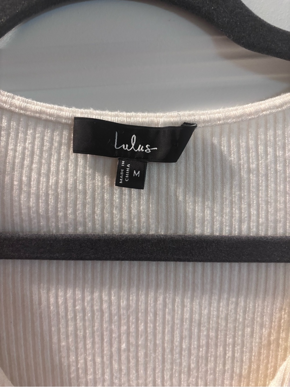 Lulu's Cream Ribbed V-Neck Button Crop Top - Picture 3 of 3